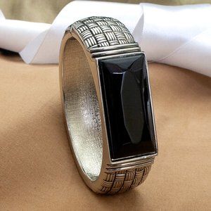 Stylish Bangle Bracelet, Vintage Unisex Metal Bracelet with Black Stone